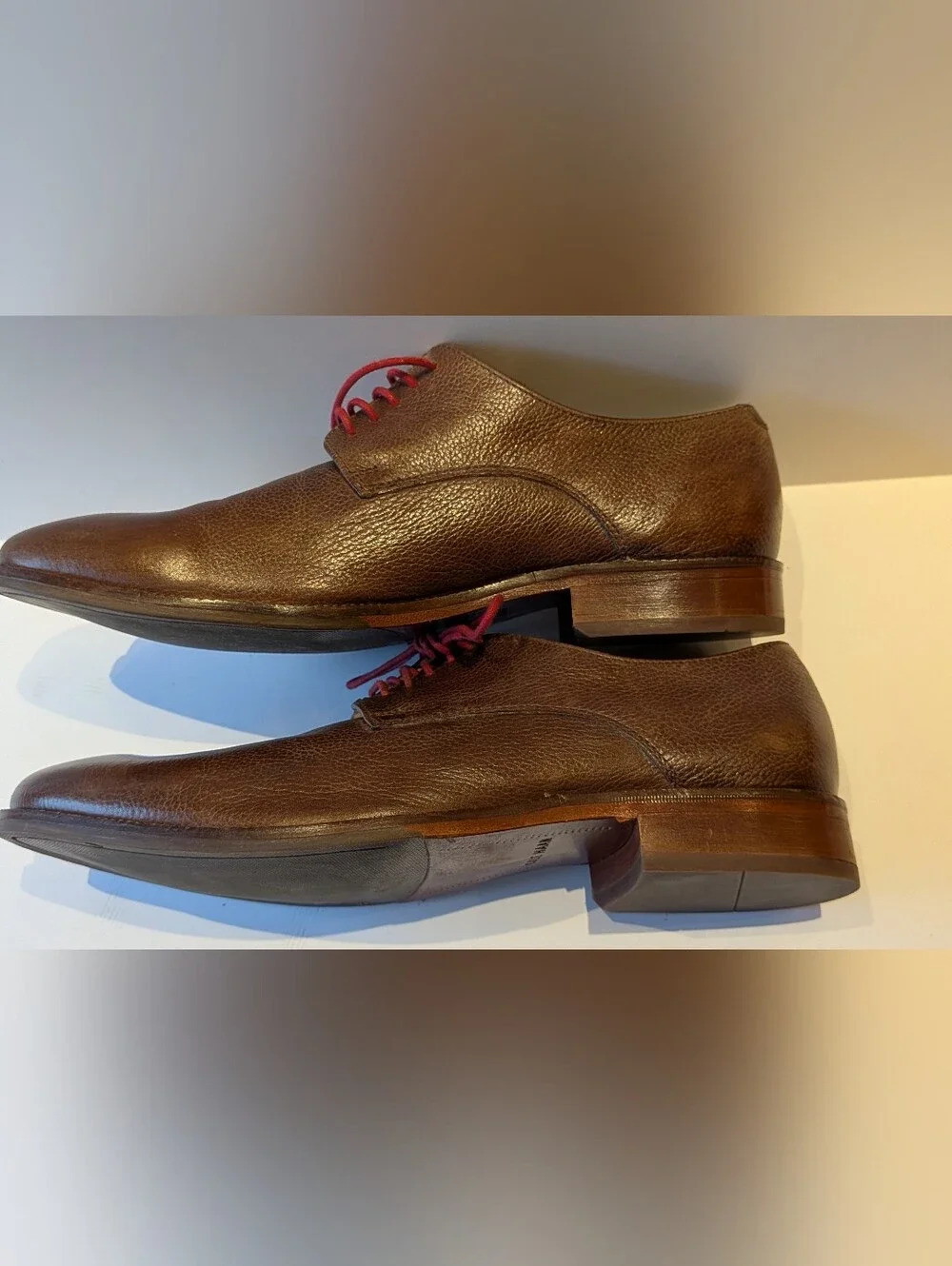 Classic Cole Haan Brown Leather Derby Shoes with Red Laces